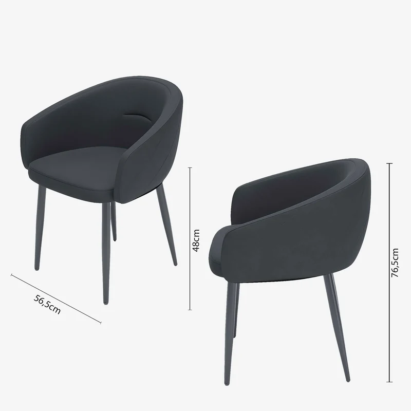 Paire de fauteuils de table design velours noir Eug nie