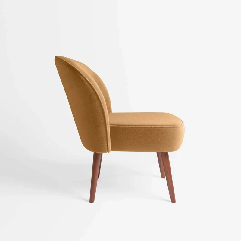 Petit fauteuil de salon en velours camel