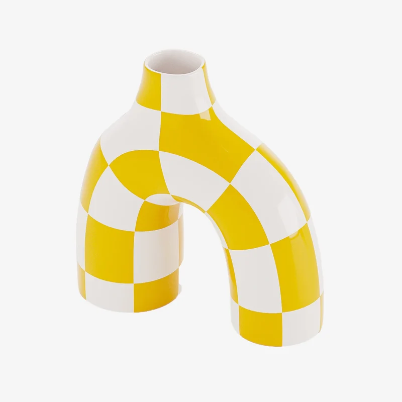 Phoenix - Vase art moderne damier jaune
