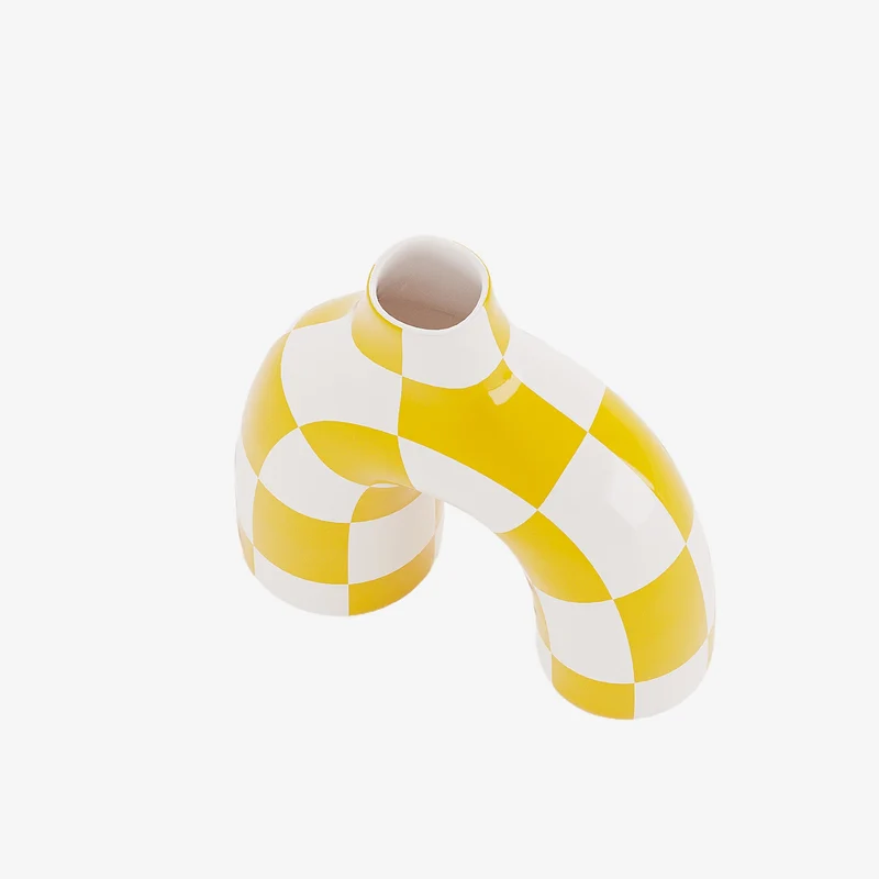 Phoenix - Vase art moderne damier jaune