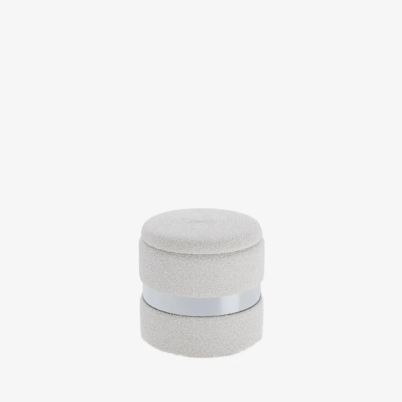 Pouf rond bouclette & métal argenté avec rangement