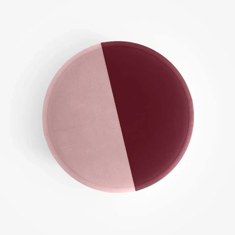 Pouf rond en velours bicolore rouge