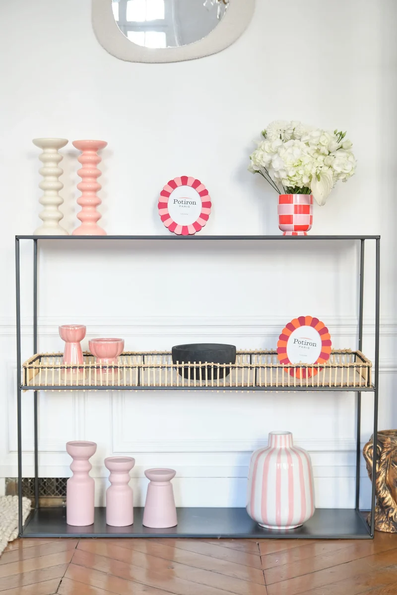 Set de 3 bougeoirs bois design, Boston coloris rose