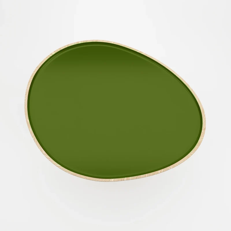 Table basse en bois et peinture céramique vert kaki