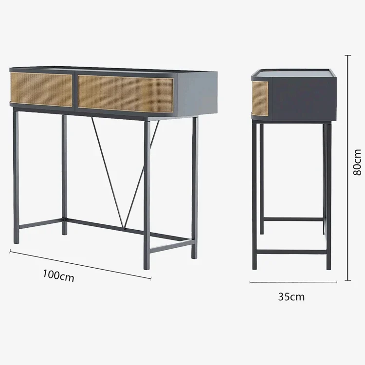 Table console noire avec tiroirs rotin tress , Daphn