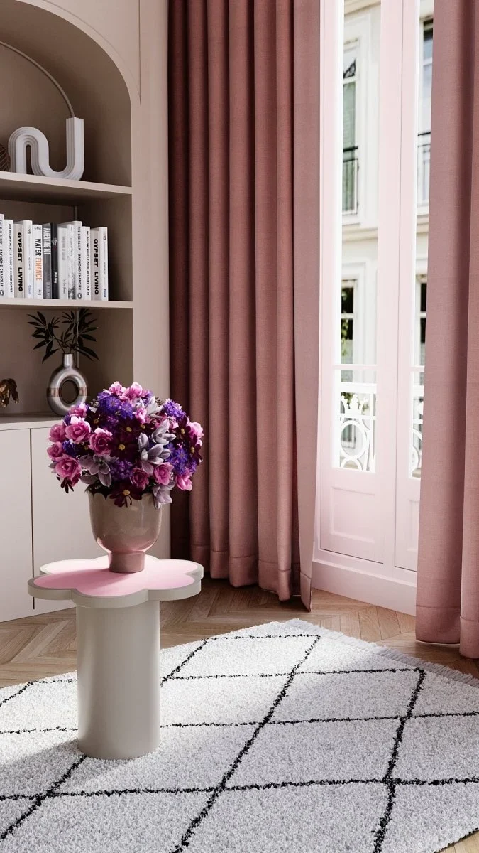 Table d appoint fleur coloris rose Flora