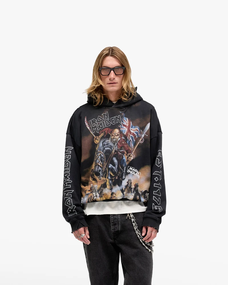 Represent X Iron Maiden Steed Hoodie - Stained Black