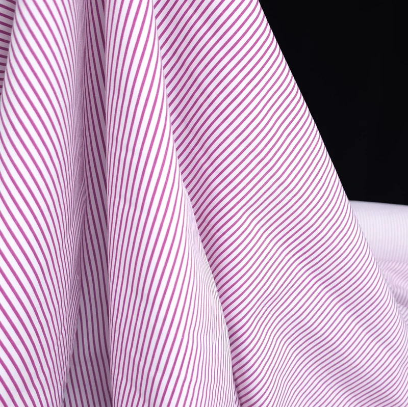 Popeline de coton imprimée | Rayures Magenta & Blanches