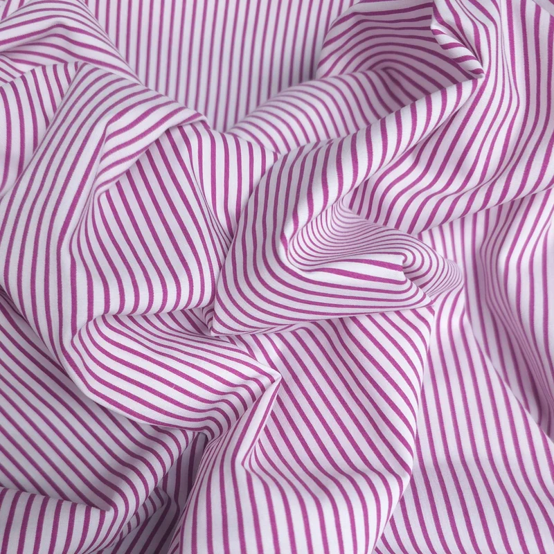 Popeline de coton imprimée | Rayures Magenta & Blanches