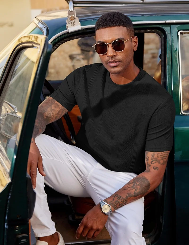 Wilbert T-Shirt Homme – T-Shirt Maille Texturée, Léger & Style Casual Chic