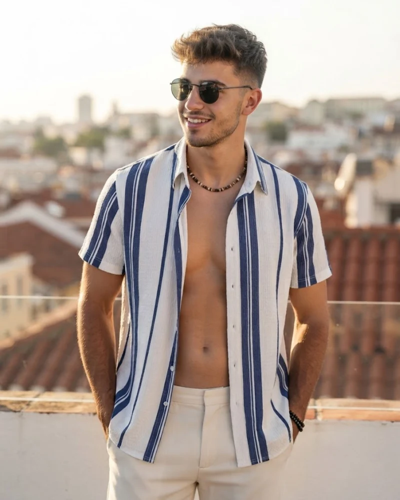 Ben Chemise Homme – Chemise Stretch Slim Fit, Sans Plis & Manches Courtes