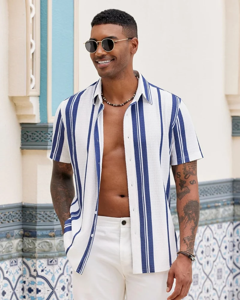 Ben Chemise Homme – Chemise Stretch Slim Fit, Sans Plis & Manches Courtes