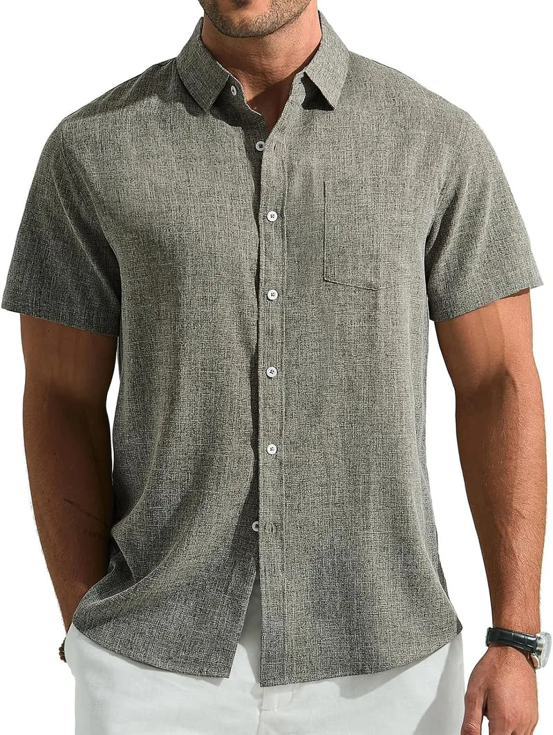 Léo Chemise Homme – Chemise Lin Manches Courtes, Respirante & Style Été Casual