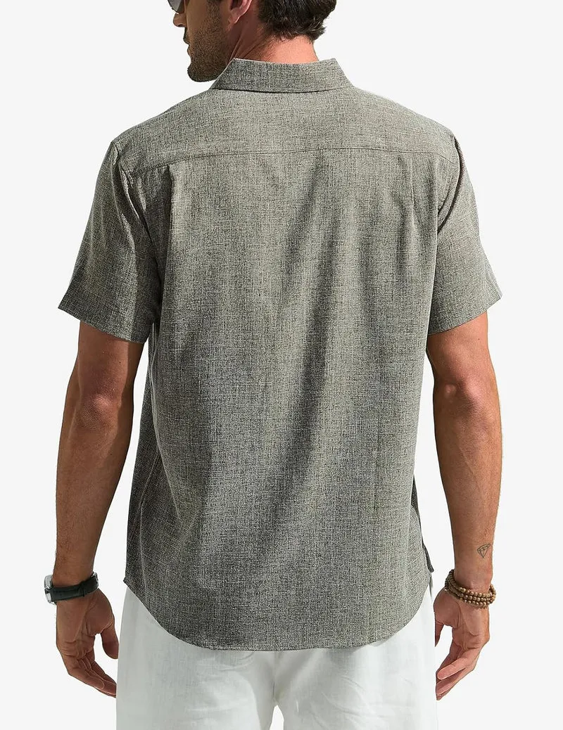 Léo Chemise Homme – Chemise Lin Manches Courtes, Respirante & Style Été Casual