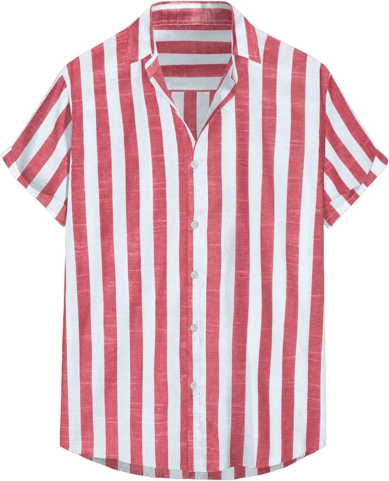 Julien Chemise Homme – Chemise Rayée Manches Courtes, Style Été Casual Chic