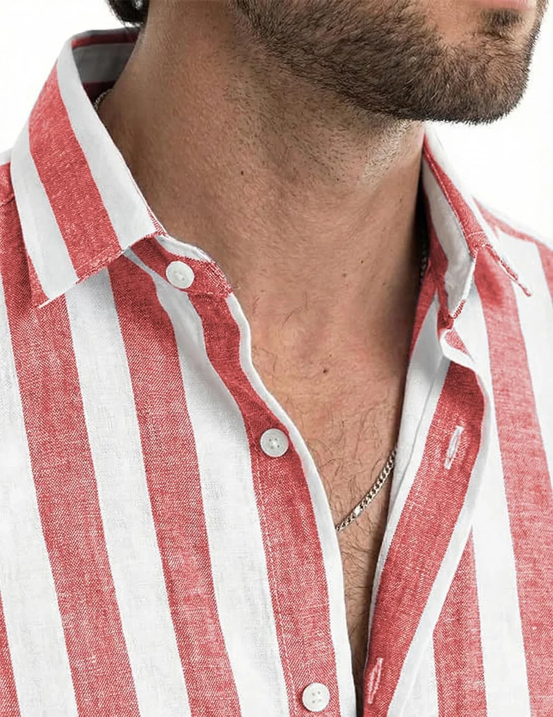Julien Chemise Homme – Chemise Rayée Manches Courtes, Style Été Casual Chic