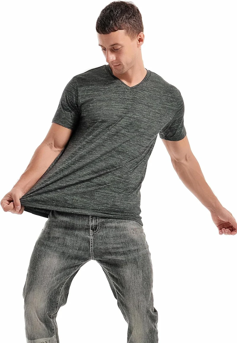 Ethan T-Shirt Homme – Tee-Shirt Col V Coton Stretch, Coupe Ajustée & Style Casual