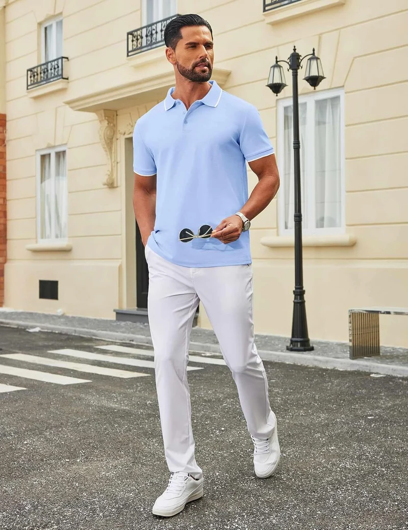 Leon Polo Homme – Polo Coton Piqué Manches Courtes, Style Casual & Golf Élégant