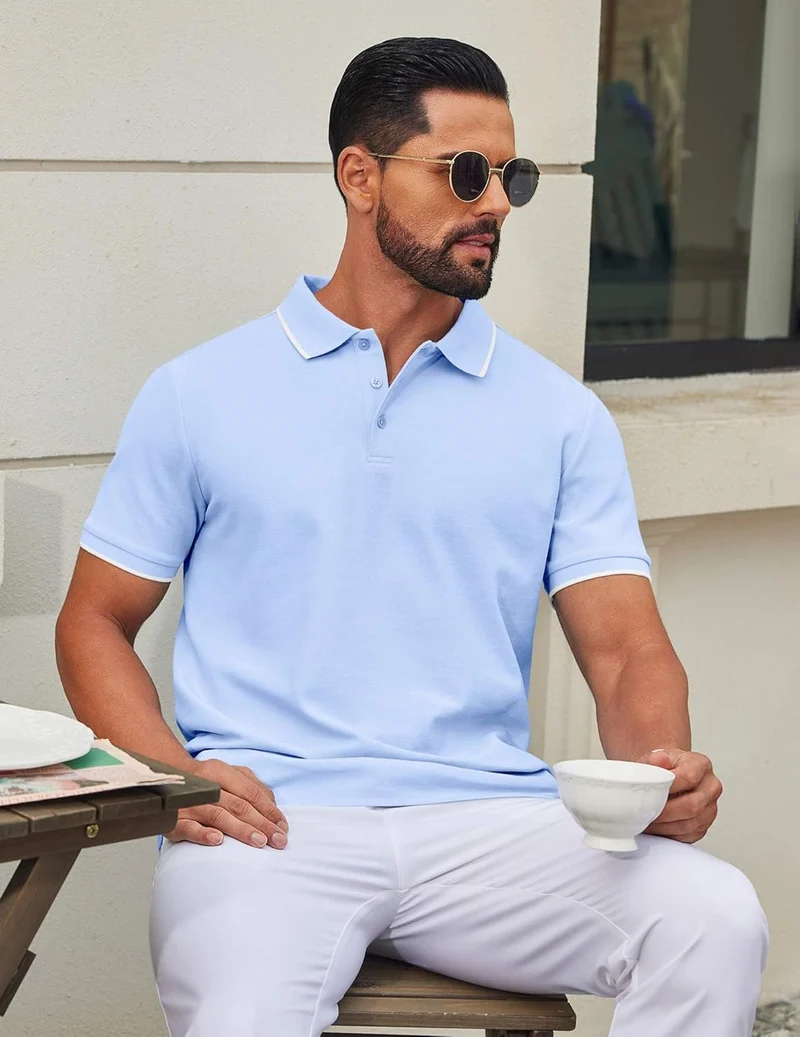 Leon Polo Homme – Polo Coton Piqué Manches Courtes, Style Casual & Golf Élégant