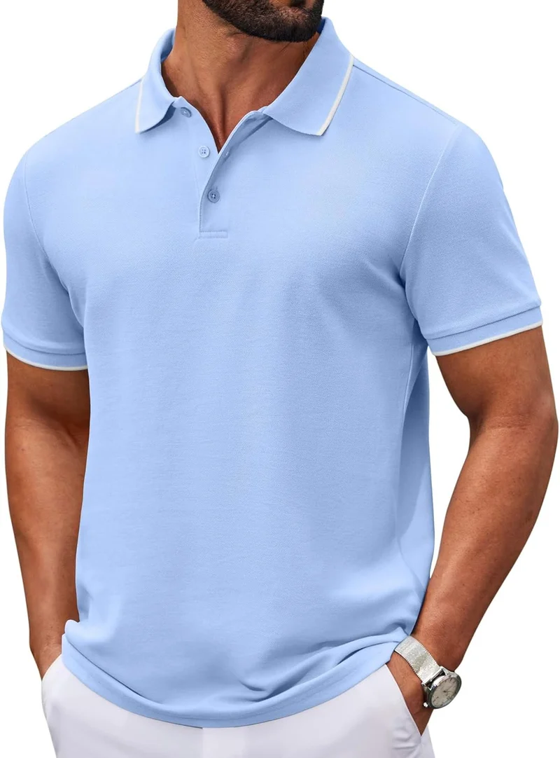 Leon Polo Homme – Polo Coton Piqué Manches Courtes, Style Casual & Golf Élégant