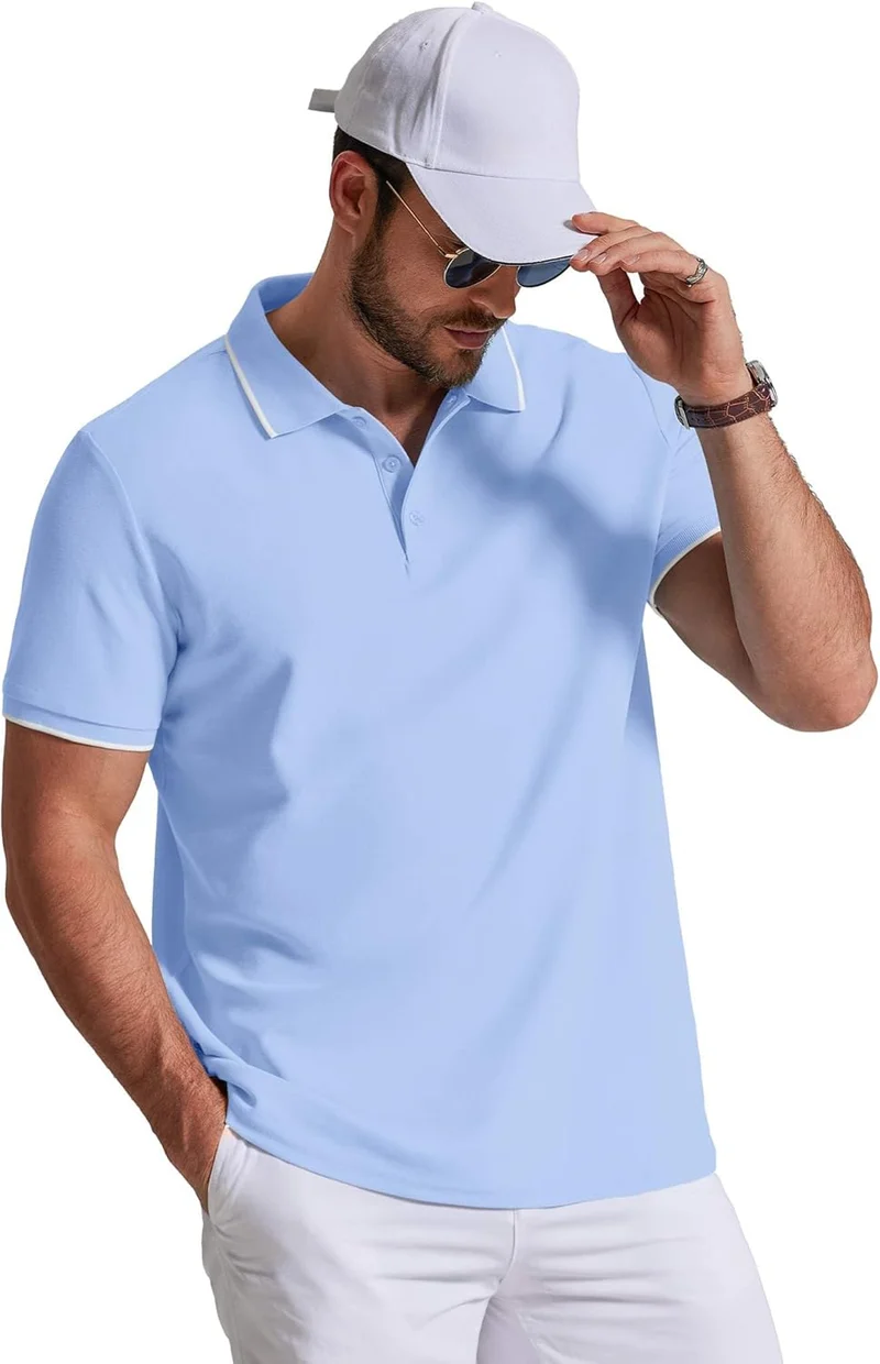 Leon Polo Homme – Polo Coton Piqué Manches Courtes, Style Casual & Golf Élégant