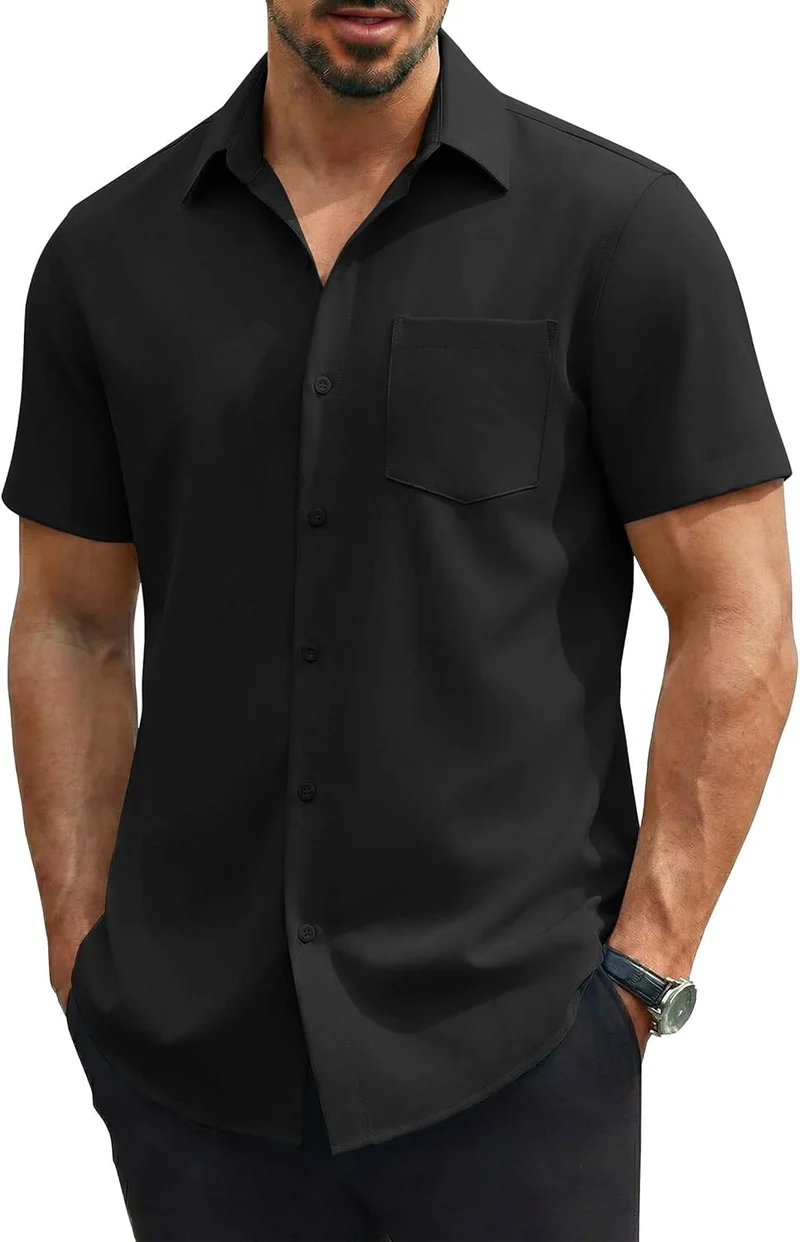 Hulyo Chemise Homme – Chemise Stretch Manches Courtes, Boutonnée & Style Casual Chic
