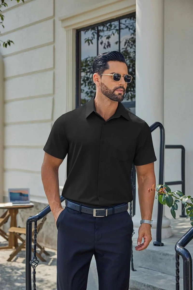 Hulyo Chemise Homme – Chemise Stretch Manches Courtes, Boutonnée & Style Casual Chic