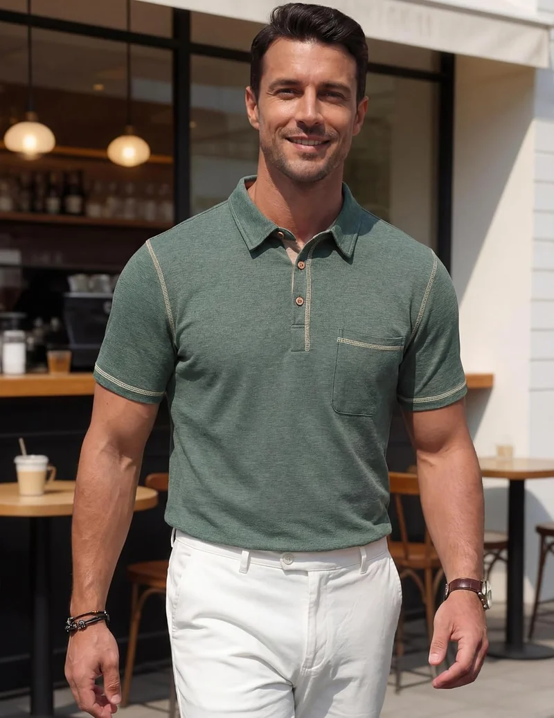 Arthur Polo Homme – Polo Coton Léger Manches Courtes, Poche & Style Casual Chic