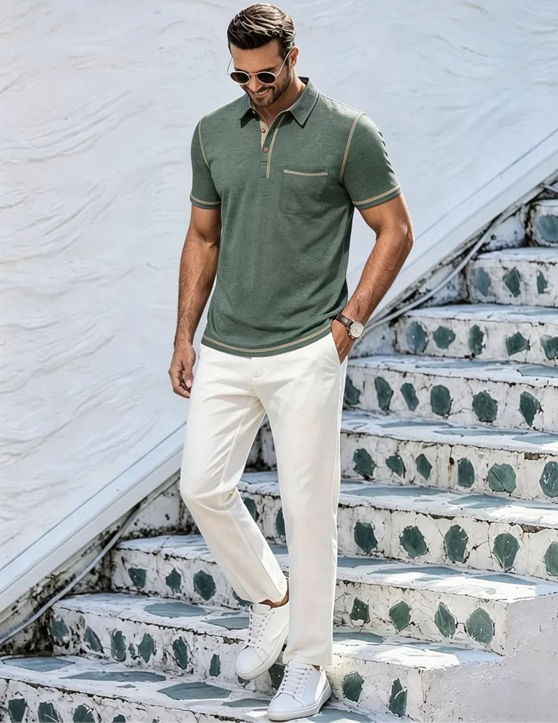 Arthur Polo Homme – Polo Coton Léger Manches Courtes, Poche & Style Casual Chic