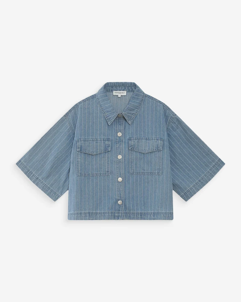 Chemise en jean courte oversize stripedblue Vita