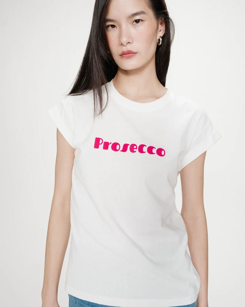 T-shirt en coton à message imprimé fuchsia Vico