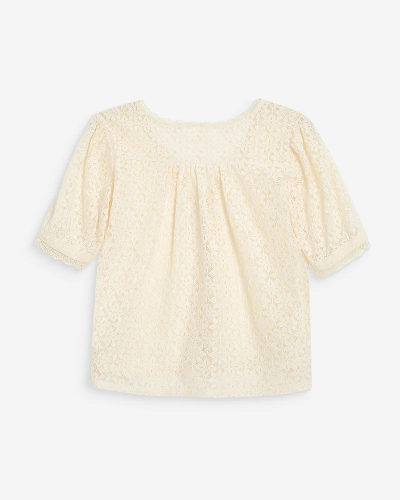 Blouse en dentelle col V manches courtes amande Vicky