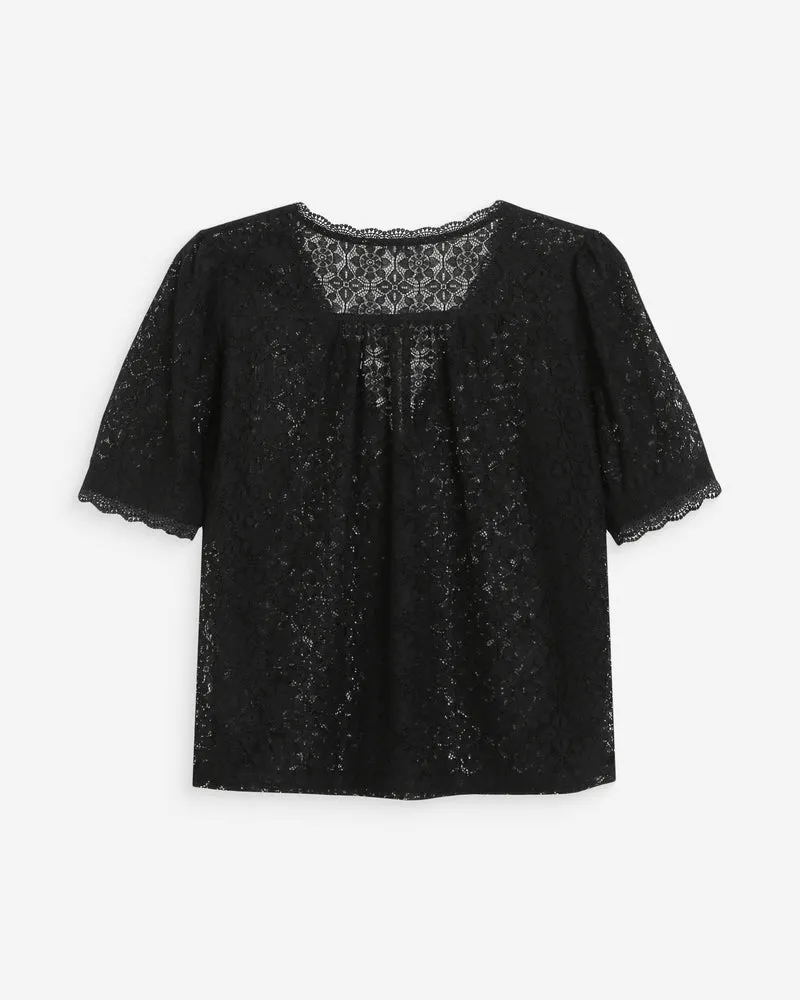 Blouse en dentelle col V manches courtes noir Vicky