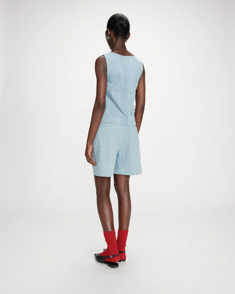 Top en denim rayé col rond sans manches stripedblue Vendome