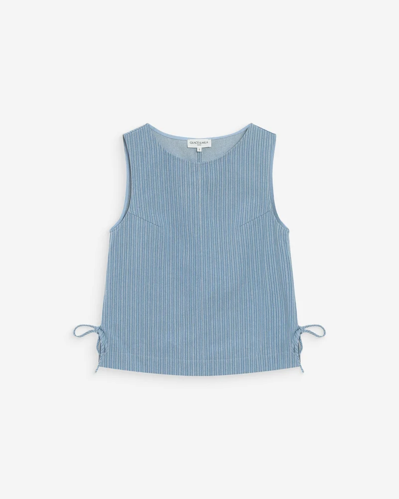 Top en denim rayé col rond sans manches stripedblue Vendome