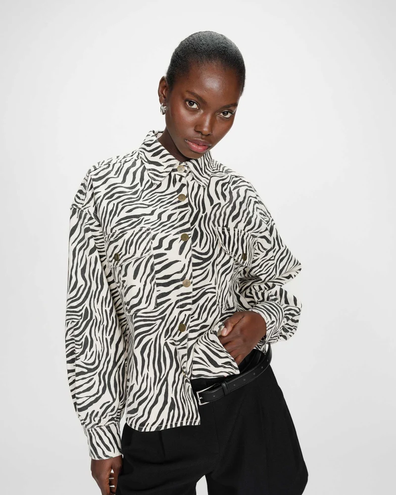 Veste chemise oversize en coton imprimé zebre Vana