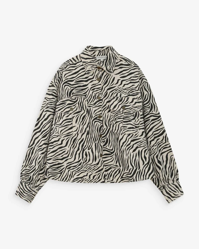Veste chemise oversize en coton imprimé zebre Vana