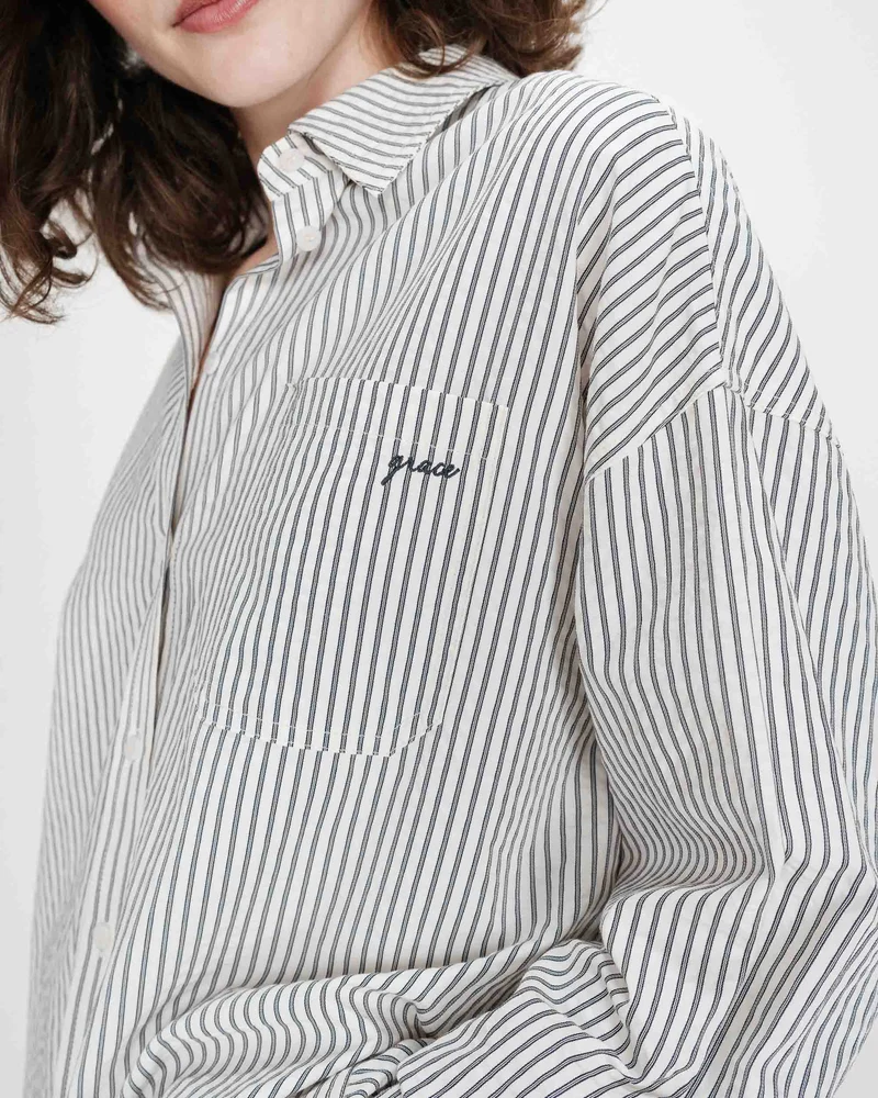 Chemise oversize rayée en coton marine Vipera