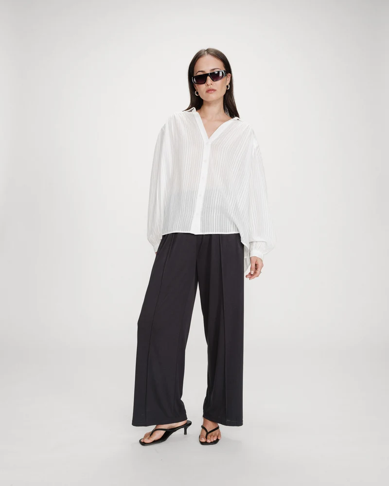 Chemise oversize en coton manches bouffantes ivoire Vibes