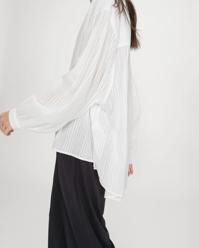 Chemise oversize en coton manches bouffantes ivoire Vibes