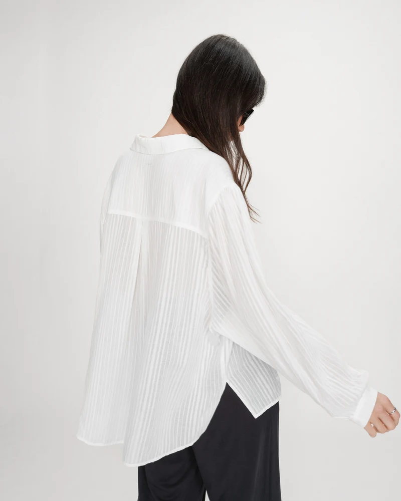 Chemise oversize en coton manches bouffantes ivoire Vibes