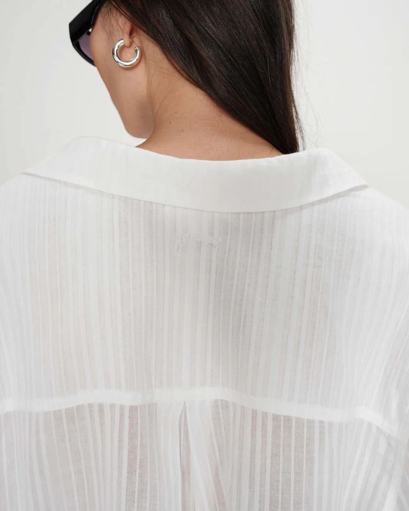Chemise oversize en coton manches bouffantes ivoire Vibes