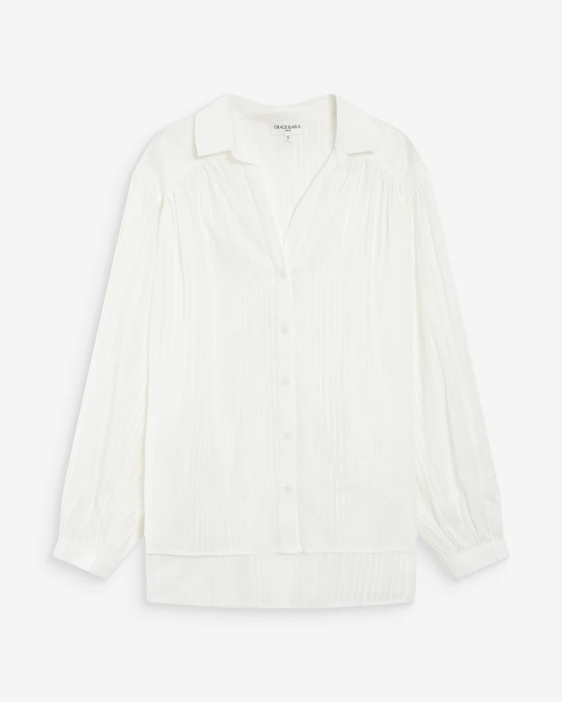 Chemise oversize en coton manches bouffantes ivoire Vibes