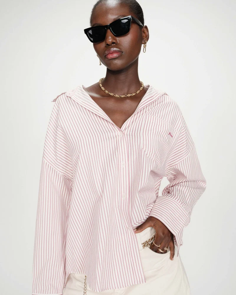 Chemise oversize rayée en coton pivoine Vipera