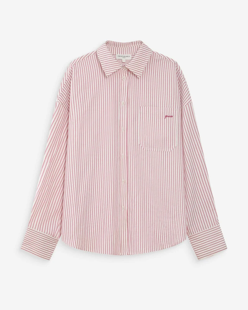 Chemise oversize rayée en coton pivoine Vipera