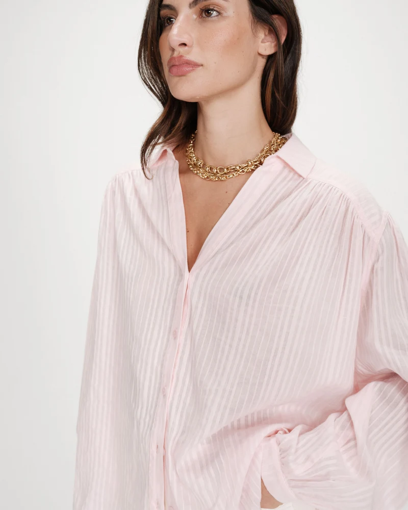 Chemise oversize en coton manches bouffantes rose Vibes