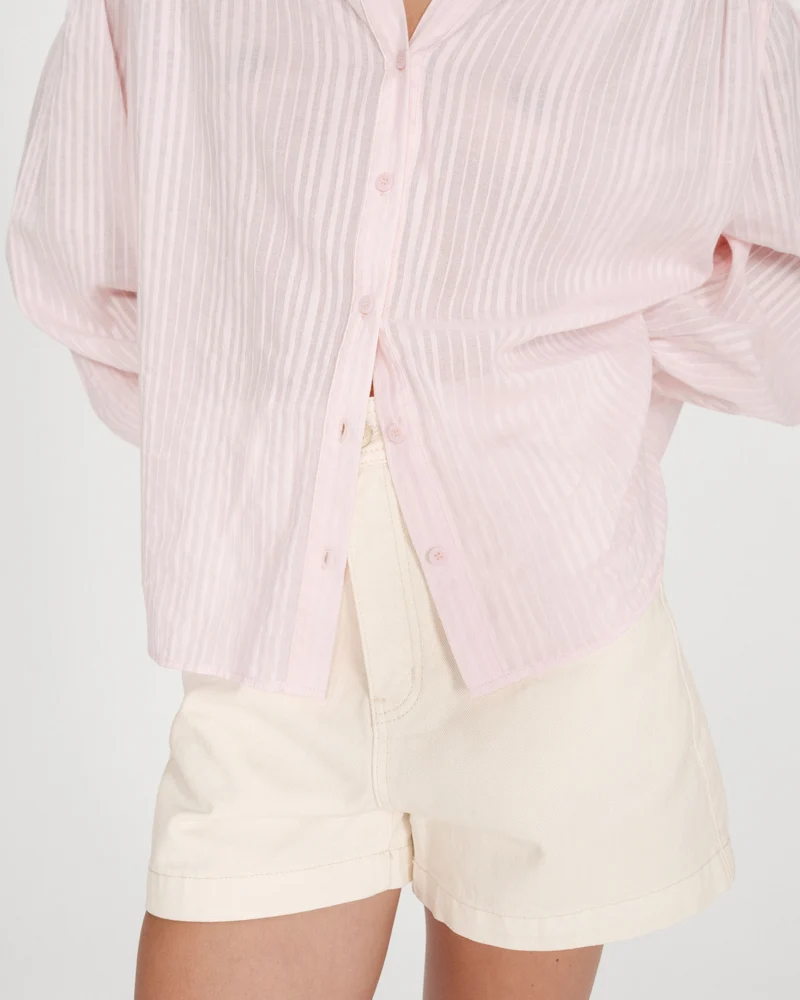 Chemise oversize en coton manches bouffantes rose Vibes