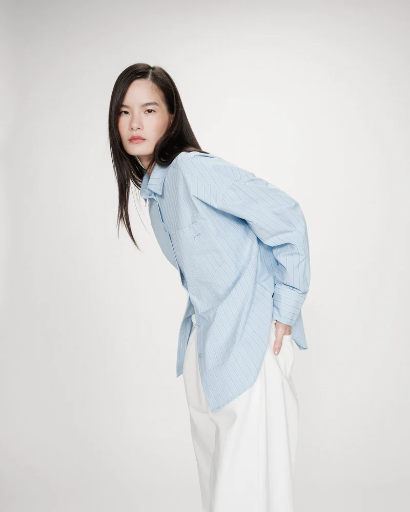 Chemise oversize rayée à nouer dans le dos bleuet Valerie