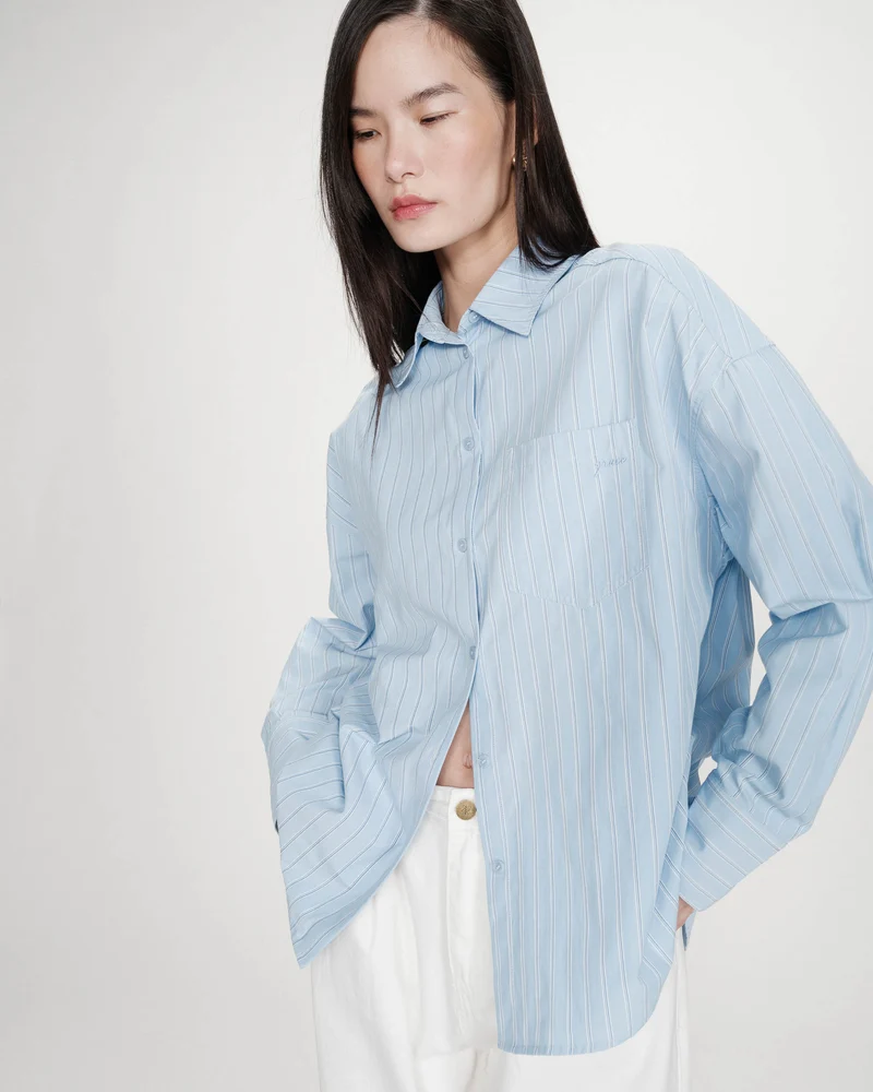 Chemise oversize rayée à nouer dans le dos bleuet Valerie