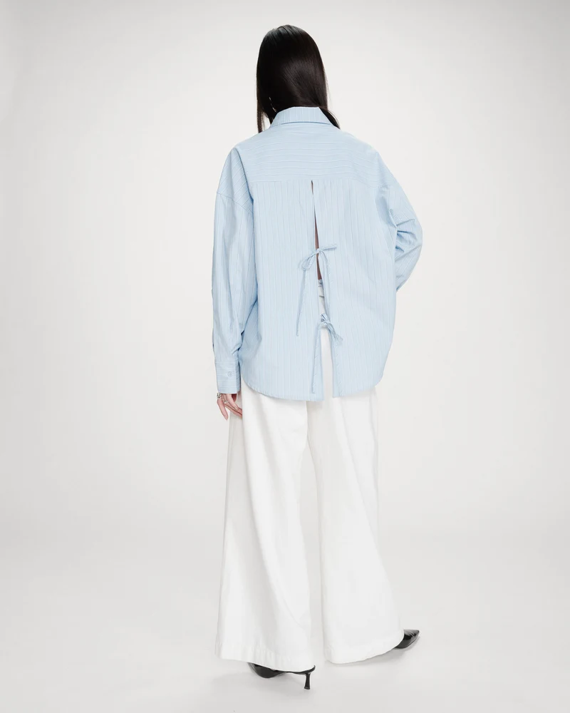 Chemise oversize rayée à nouer dans le dos bleuet Valerie